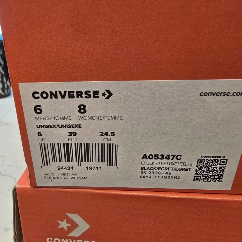 Converse Chuck 70 De Luxe Heel Hi Platform Shoes Women's 8 Black White NEW - Picture 9 of 9